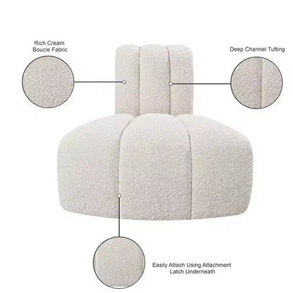Fauteuil d'angle Arc Boucle en tissu, capitonnage à canaux, capacité de 136 kg, aucun assemblage requis