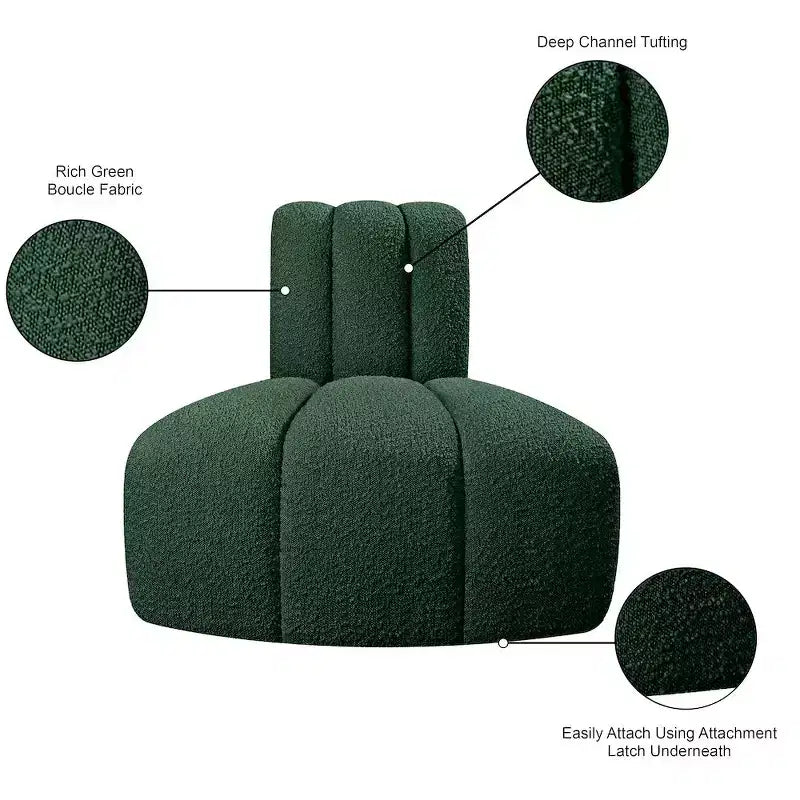 Fauteuil d'angle Arc Boucle en tissu, capitonnage à canaux, capacité de 136 kg, aucun assemblage requis