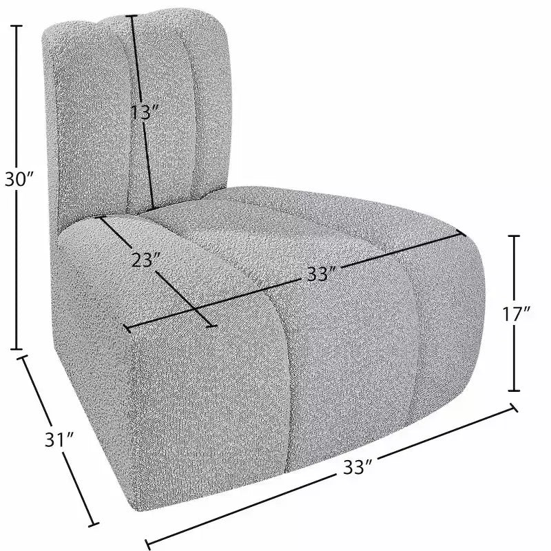Fauteuil d'angle Arc Boucle en tissu, capitonnage à canaux, capacité de 136 kg, aucun assemblage requis