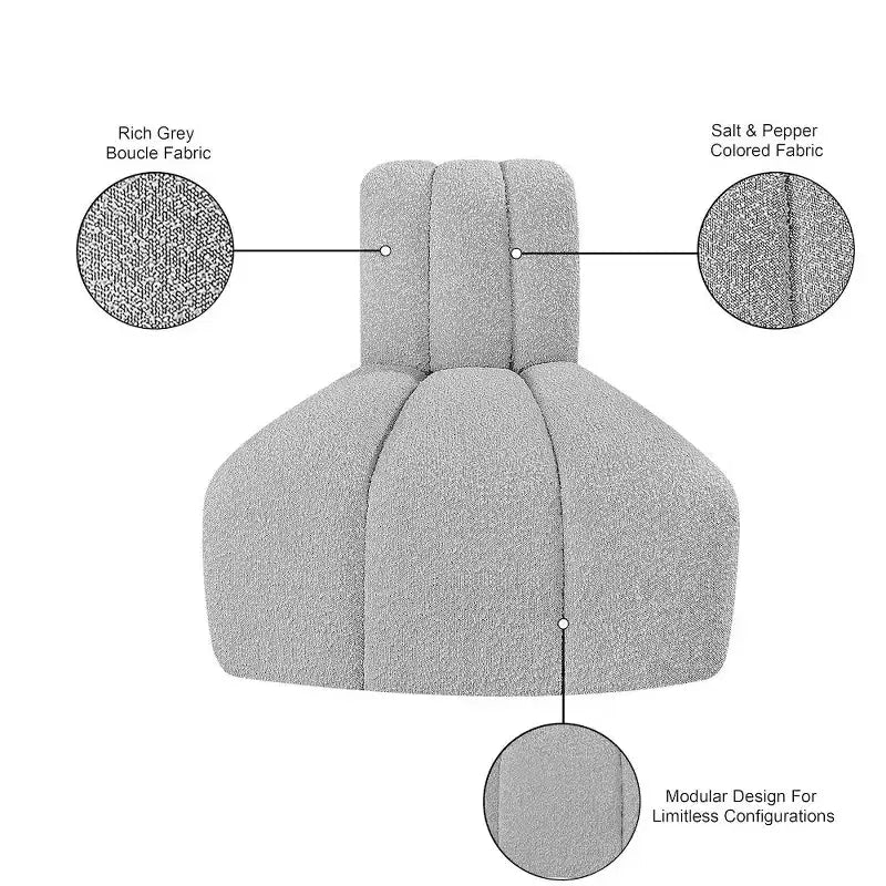 Fauteuil d'angle Arc Boucle en tissu, capitonnage à canaux, capacité de 136 kg, aucun assemblage requis