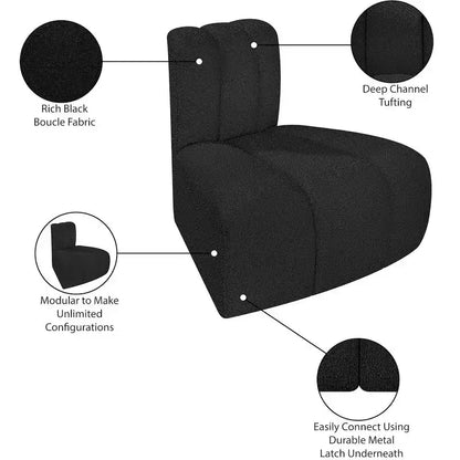 Fauteuil d'angle Arc Boucle en tissu, capitonnage à canaux, capacité de 136 kg, aucun assemblage requis