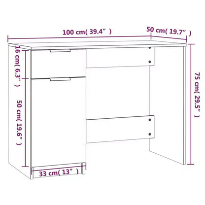 Bureau gris Sonoma en bois composite avec tiroir de rangement, 100 cm (L) x 50 cm (P) x 75 cm (H)