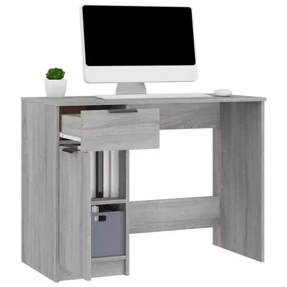 Bureau gris Sonoma en bois composite avec tiroir de rangement, 100 cm (L) x 50 cm (P) x 75 cm (H)