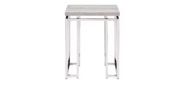 HomeRoots 24 Chrome And Natural Oak Manufactured Wood And Metal Square End Table