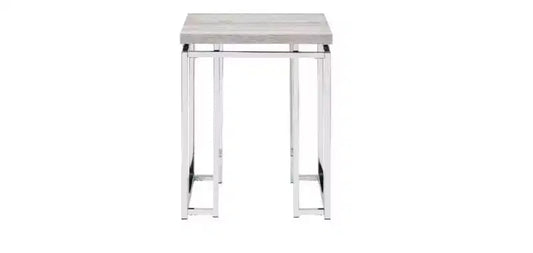 HomeRoots 24 Chrome And Natural Oak Manufactured Wood And Metal Square End Table