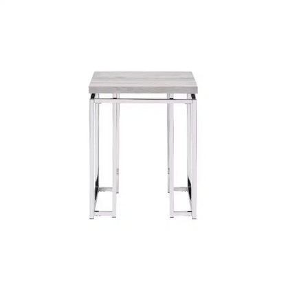 Table d'appoint carrée 61 cm Chêne Naturel et Chrome, Structure en fer avec plateau en verre recyclé, Aucun assemblage requis