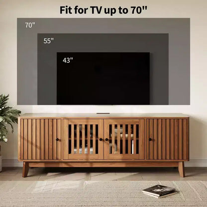 Meuble TV de 160 cm avec prises électriques, 4 portes, compatible avec les téléviseurs de 43 à 70 pouces