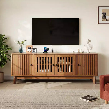 Meuble TV de 160 cm avec prises électriques, 4 portes, compatible avec les téléviseurs de 43 à 70 pouces
