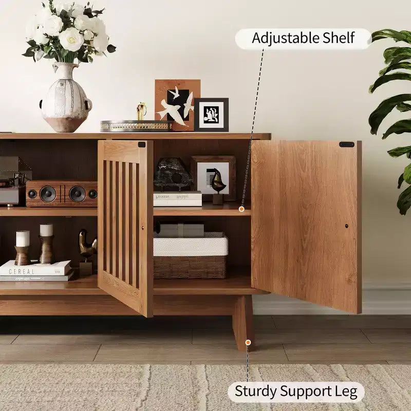 Meuble TV de 160 cm avec prises électriques, 4 portes, compatible avec les téléviseurs de 43 à 70 pouces