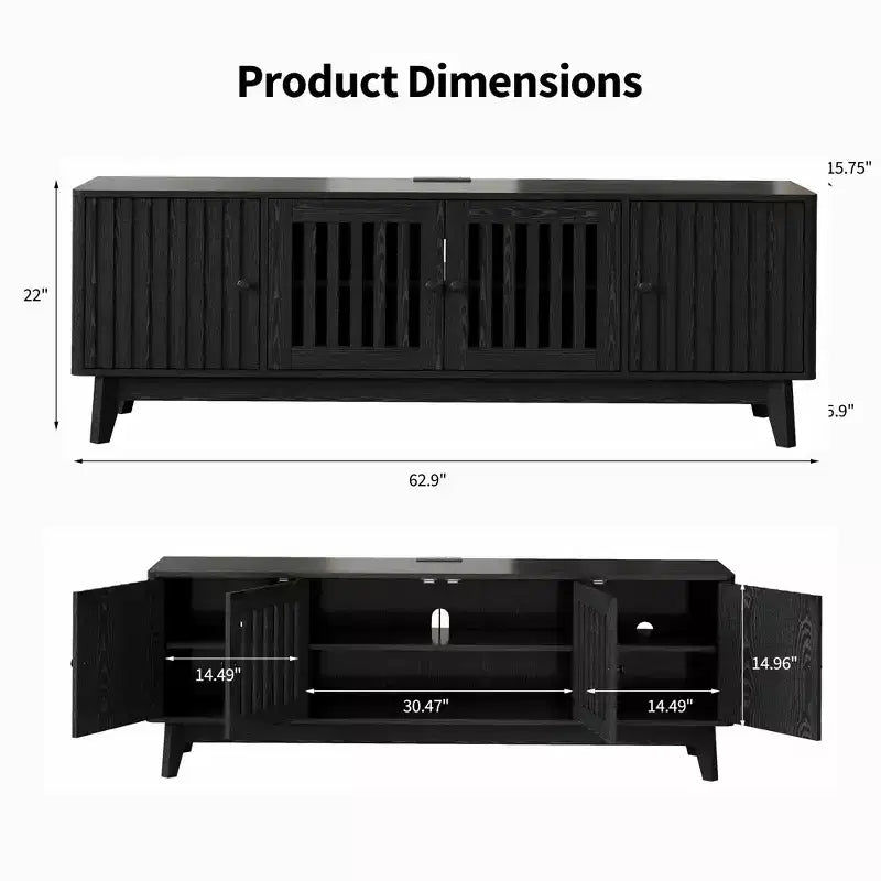 Meuble TV de 160 cm avec prises électriques, 4 portes, compatible avec les téléviseurs de 43 à 70 pouces