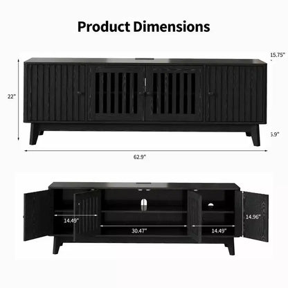 Meuble TV de 160 cm avec prises électriques, 4 portes, compatible avec les téléviseurs de 43 à 70 pouces