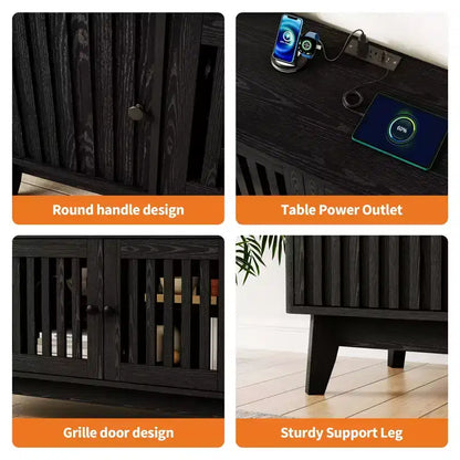 Meuble TV de 160 cm avec prises électriques, 4 portes, compatible avec les téléviseurs de 43 à 70 pouces