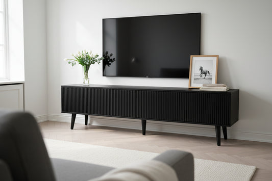 Meuble TV de 160 cm avec prises électriques, 4 portes, compatible avec les téléviseurs de 43 à 70 pouces