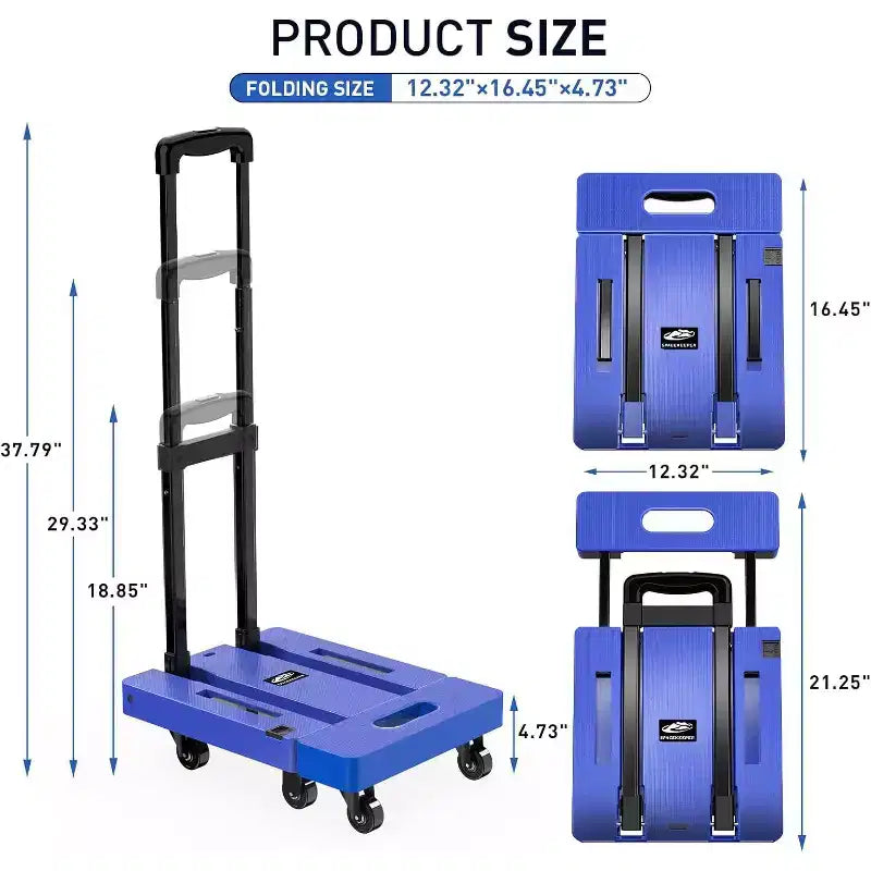 Chariot pliant, chariot à bagages robuste de 227 kg avec cordons élastiques, poignée réglable