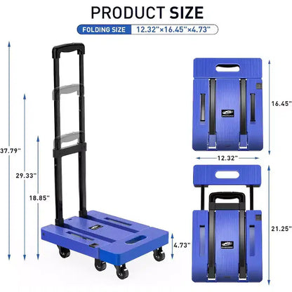 Chariot pliant, chariot à bagages robuste de 227 kg avec cordons élastiques, poignée réglable
