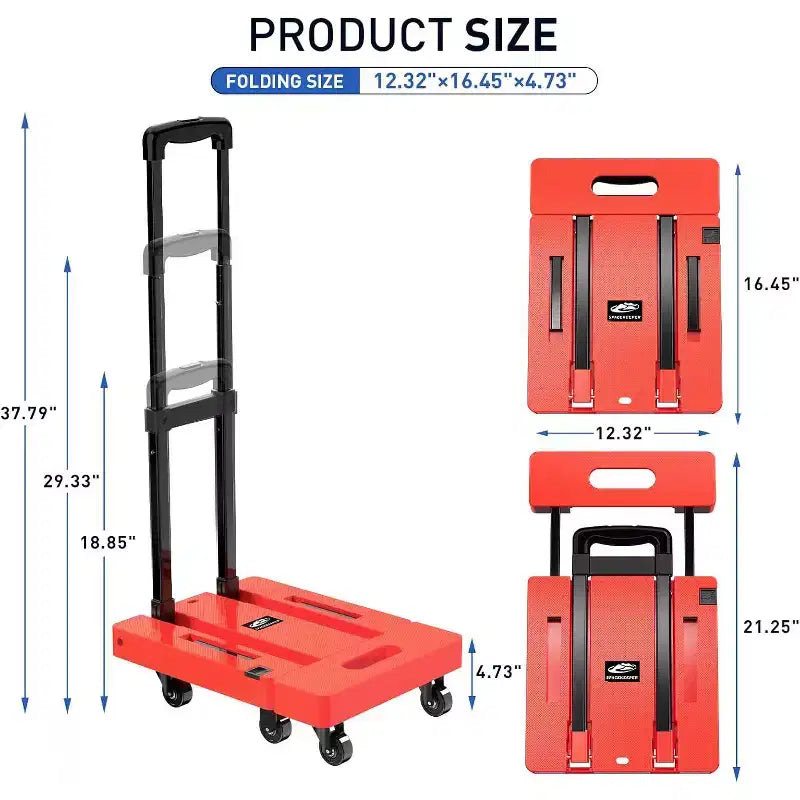 Chariot pliant, chariot à bagages robuste de 227 kg avec cordons élastiques, poignée réglable