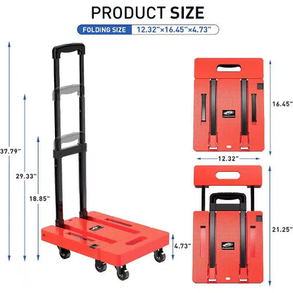 Chariot pliant, chariot à bagages robuste de 227 kg avec cordons élastiques, poignée réglable