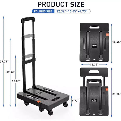 Chariot pliant, chariot à bagages robuste de 227 kg avec cordons élastiques, poignée réglable