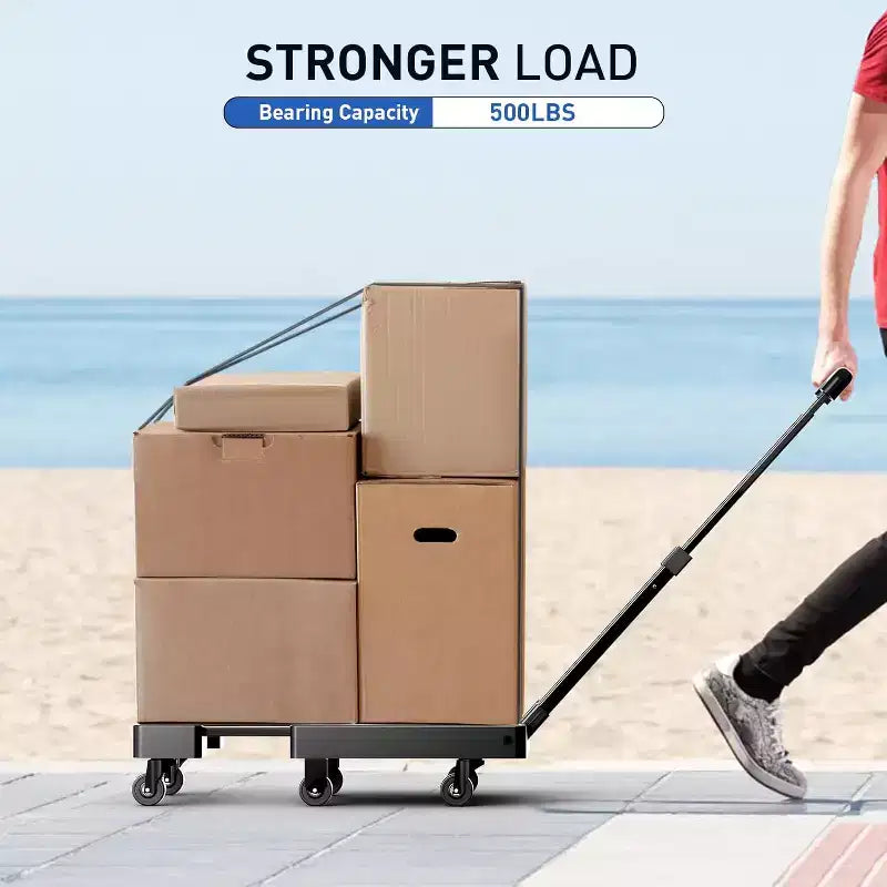 Chariot pliant, chariot à bagages robuste de 227 kg avec cordons élastiques, poignée réglable