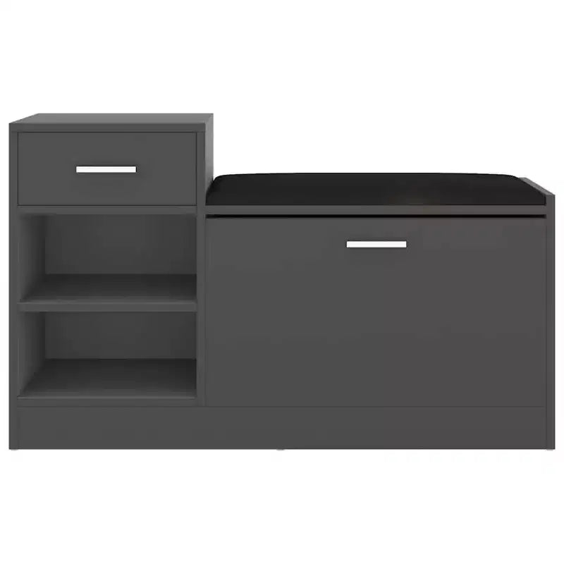 Banc à chaussures gris avec coussin en similicuir, bois d'ingénierie, 94,5 cm de largeur, peut contenir 8 paires