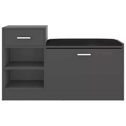 Banc à chaussures gris avec coussin en similicuir, bois d'ingénierie, 94,5 cm de largeur, peut contenir 8 paires