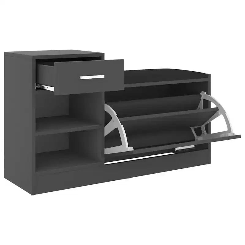 Banc à chaussures gris avec coussin en similicuir, bois d'ingénierie, 94,5 cm de largeur, peut contenir 8 paires