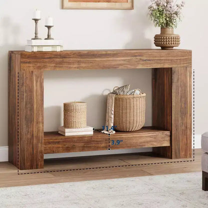 Console d'entrée 2 niveaux de style ferme, longue table d'appoint de canapé avec rangement ouvert