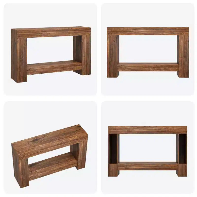 Console d'entrée 2 niveaux de style ferme, longue table d'appoint de canapé avec rangement ouvert