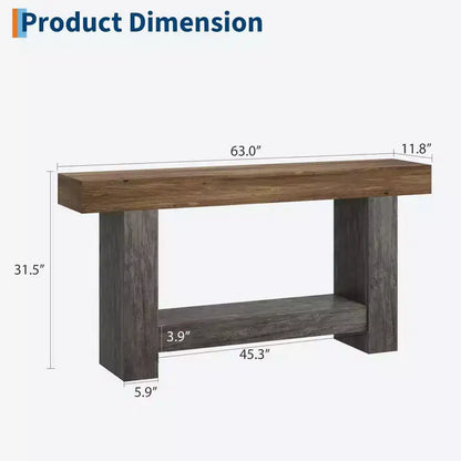 Console d'entrée 2 niveaux de style ferme, longue table d'appoint de canapé avec rangement ouvert