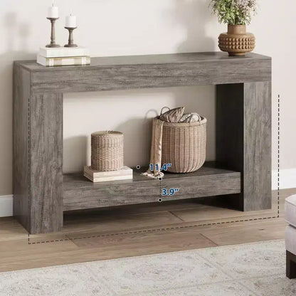 Console d'entrée 2 niveaux de style ferme, longue table d'appoint de canapé avec rangement ouvert