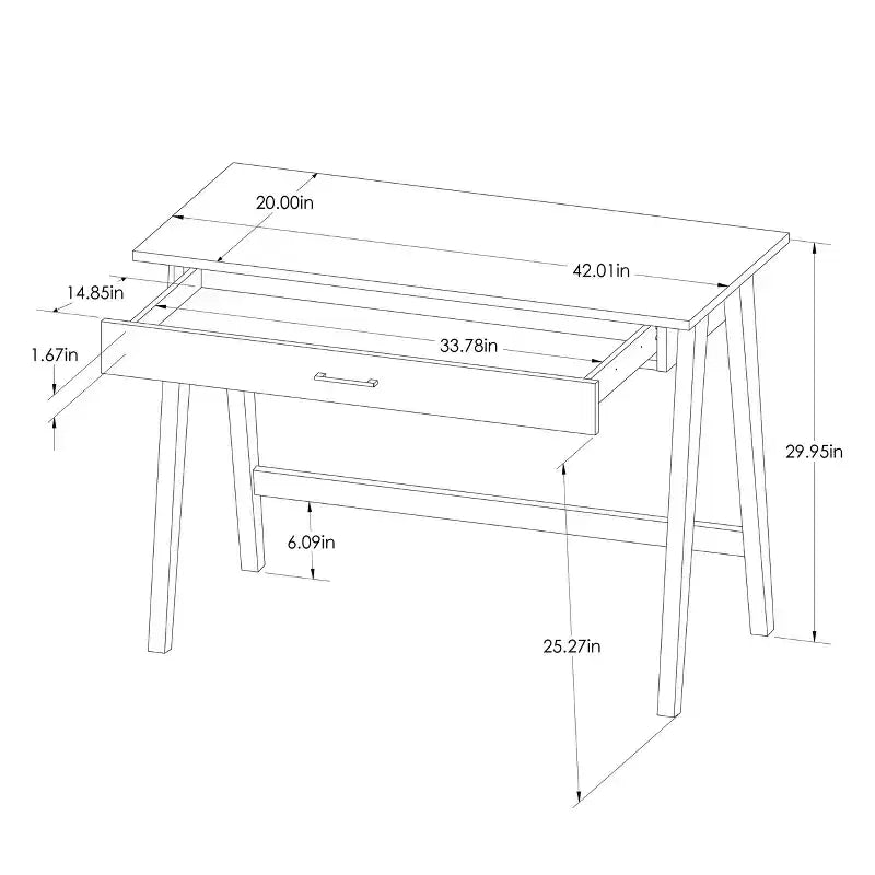 Bureau en bois avec tiroir, cadre en bois dur, 42"L x 20"P x 30"H, supporte 75 lb
