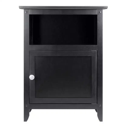Table d'appoint noire en bois dur avec rangement caché et étagère ouverte, 63,5 cm H x 48 cm L